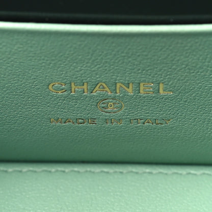 Chanel Shiny Calfskin Quilted Small Top Handle Vanity Case With Chain Light Green 6 of 12
