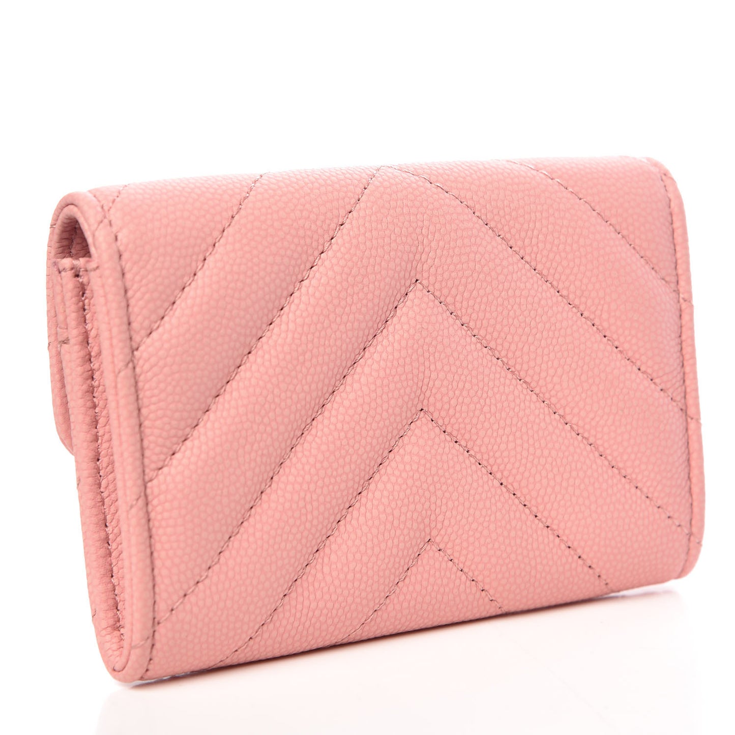 Caviar Chevron Quilted Card Holder Wallet Pink