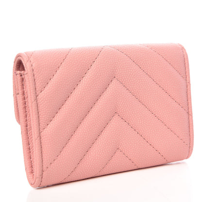 Chanel Caviar Chevron Quilted Card Holder Wallet Pink 3 of 11