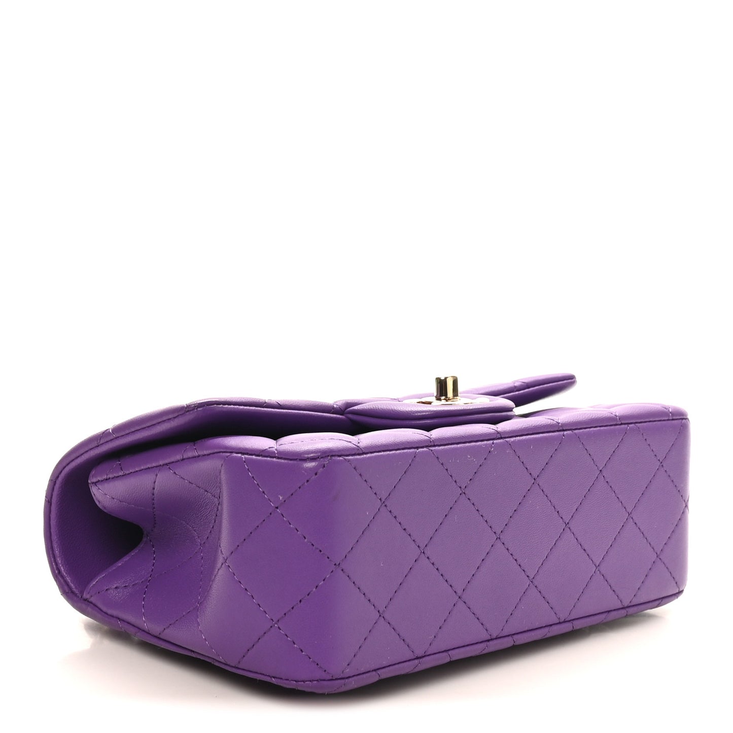 Lambskin Quilted Mini Top Handle Rectangular Flap Dark Purple