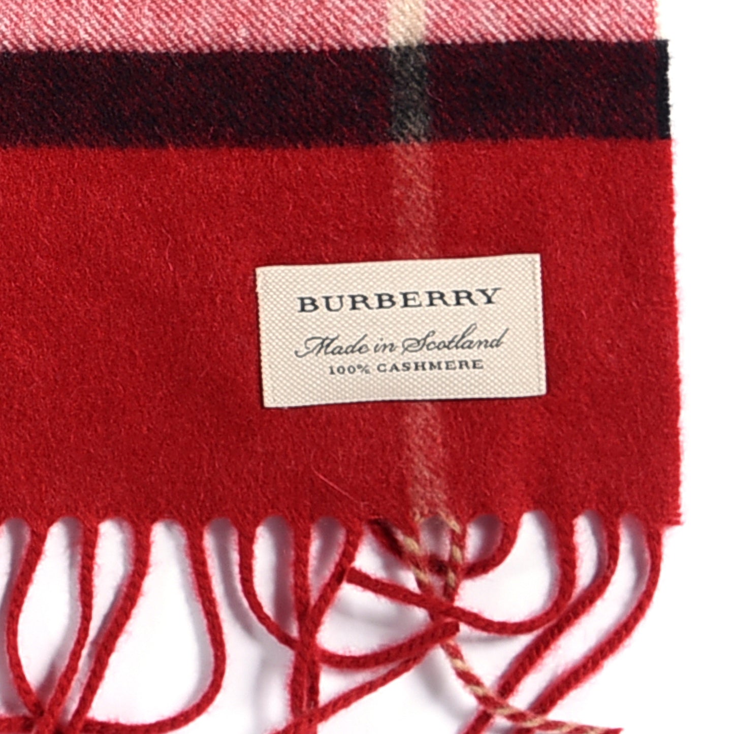 Cashmere Giant Check Fringe Scarf Parade Red