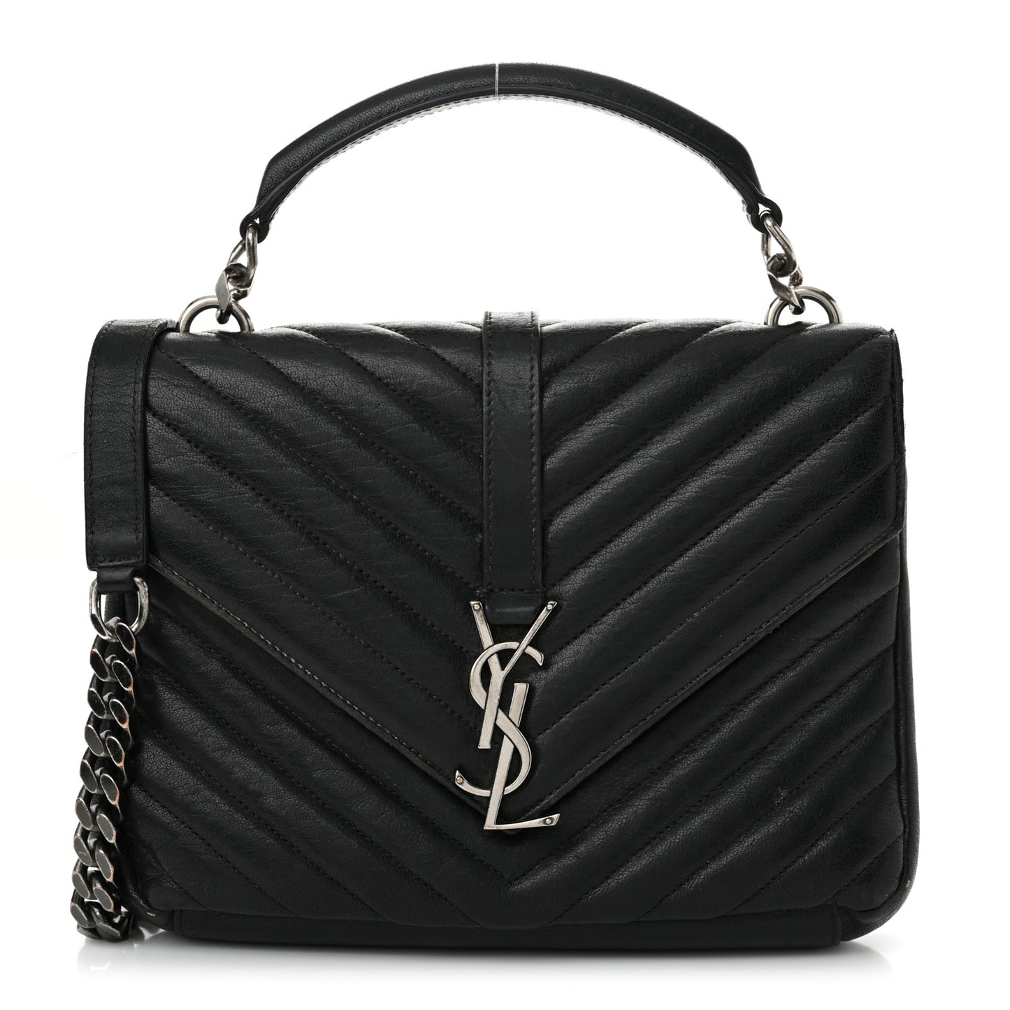 Sheepskin Matelasse Chevron Monogram Medium College Bag Black