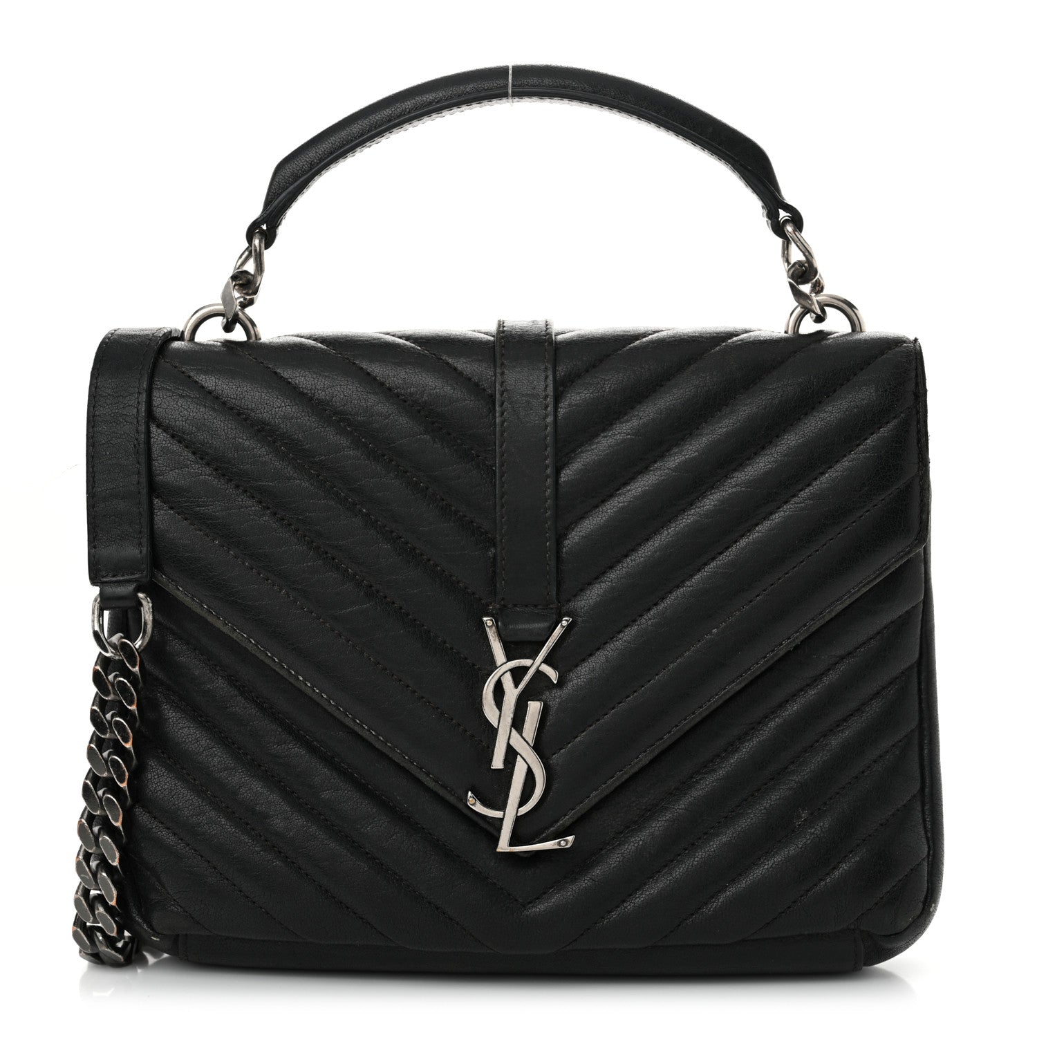 Saint Laurent Sheepskin Matelasse Chevron Monogram Medium College Bag Black 1 of 16