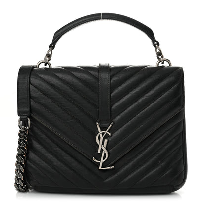 Saint Laurent Sheepskin Matelasse Chevron Monogram Medium College Bag Black 1 of 16
