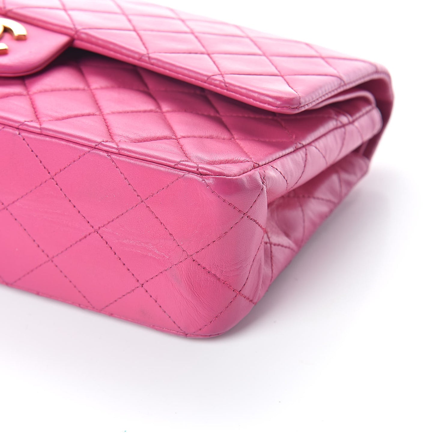 Lambskin Quilted Medium Double Flap Dark Pink