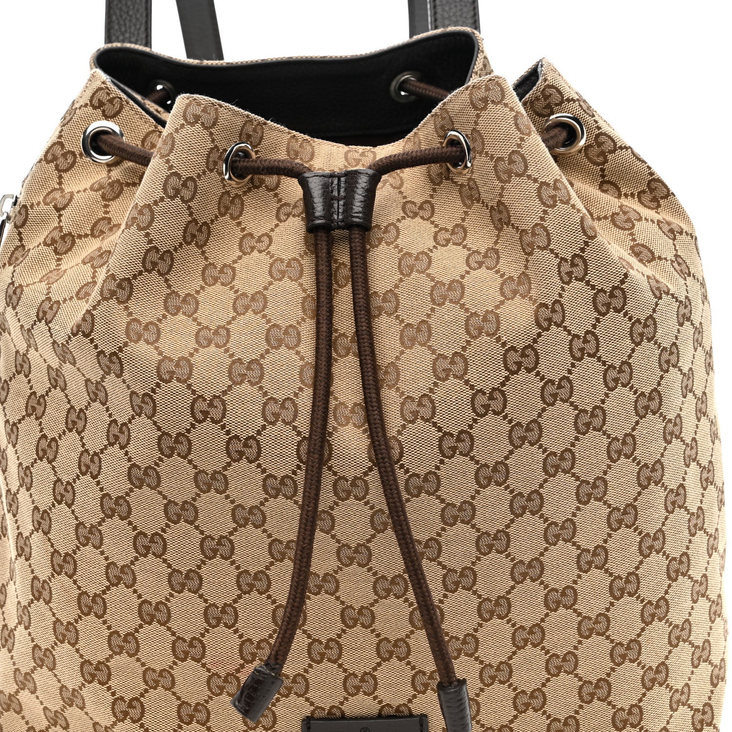 Gucci Monogram Dollar Calfskin O Drawstring Backpack Beige Ebony Testa di Moro Dark Chocolate 8 of 10
