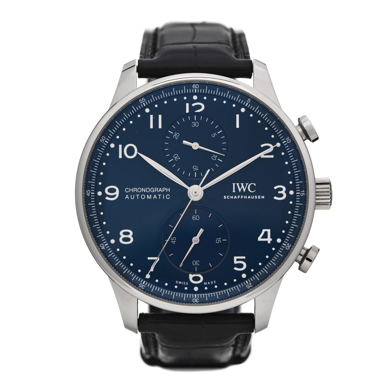 IWC Stainless Steel Alligator 41mm Portugieser Chronograph 150 Years Automatic Watch Blue IW371601 1 of 6