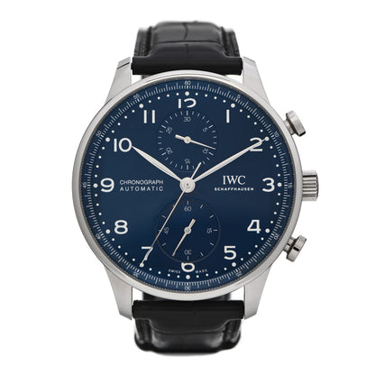 IWC Stainless Steel Alligator 41mm Portugieser Chronograph 150 Years Automatic Watch Blue IW371601 1 of 6