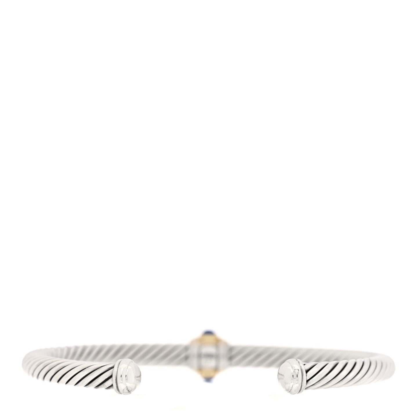 Sterling Silver 14K Yellow Gold Blue Topaz Lapis Lazuli 5mm Cable Renaissance Station Bracelet