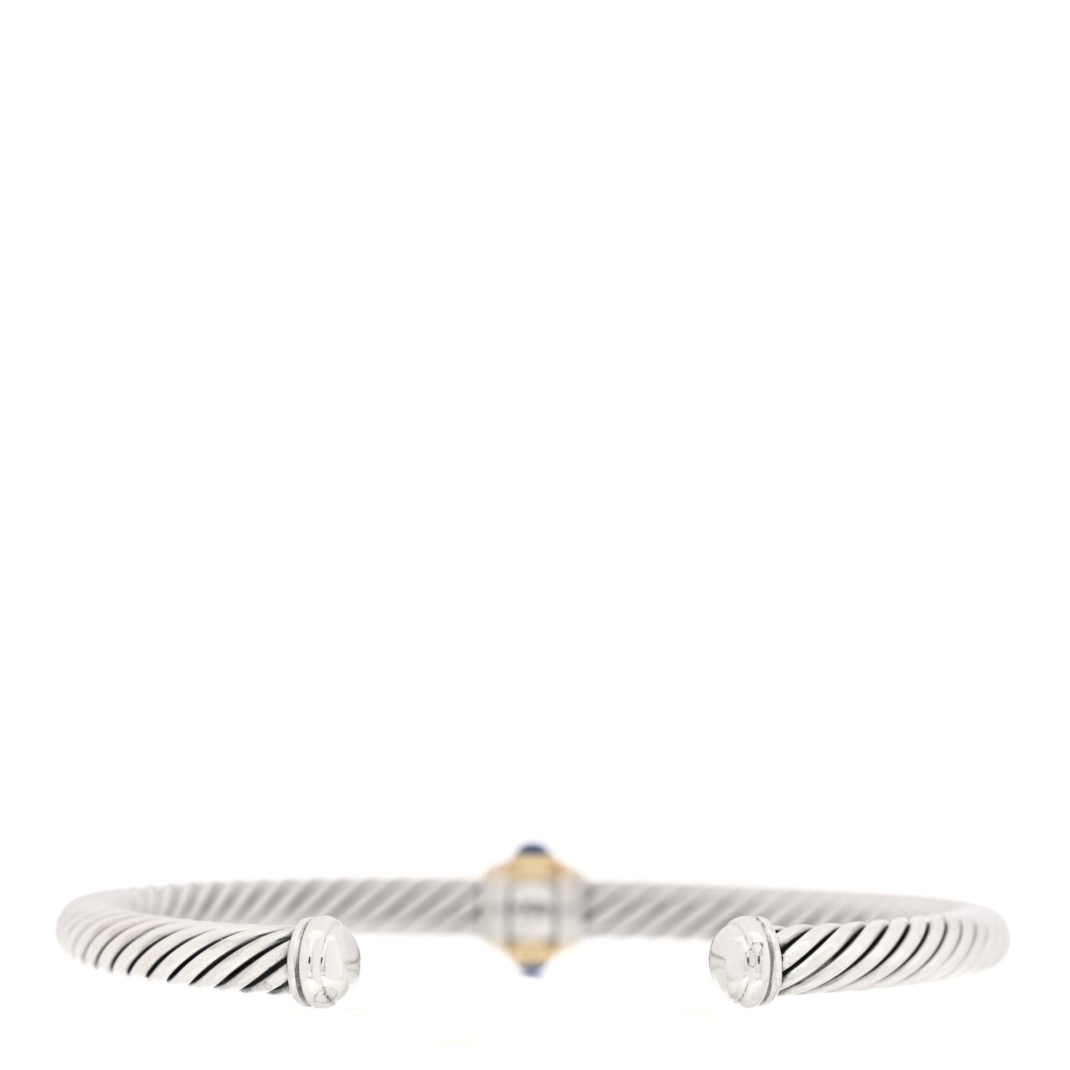 David Yurman Sterling Silver 14K Yellow Gold Blue Topaz Lapis Lazuli 5mm Cable Renaissance Station Bracelet 2 of 3