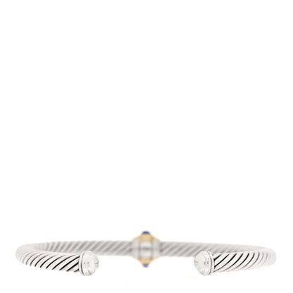 David Yurman Sterling Silver 14K Yellow Gold Blue Topaz Lapis Lazuli 5mm Cable Renaissance Station Bracelet 2 of 3