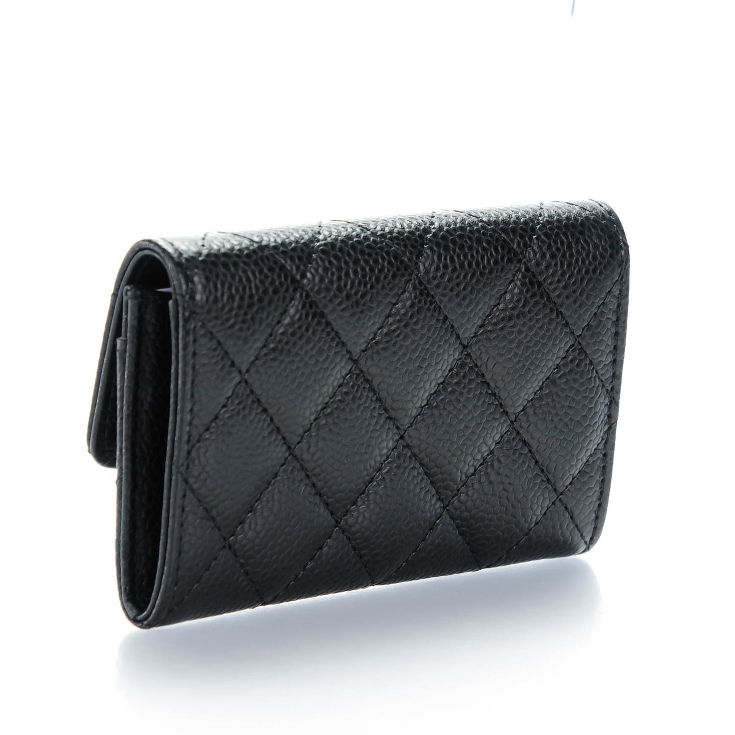 Caviar Quilted Flap Card Holder Black