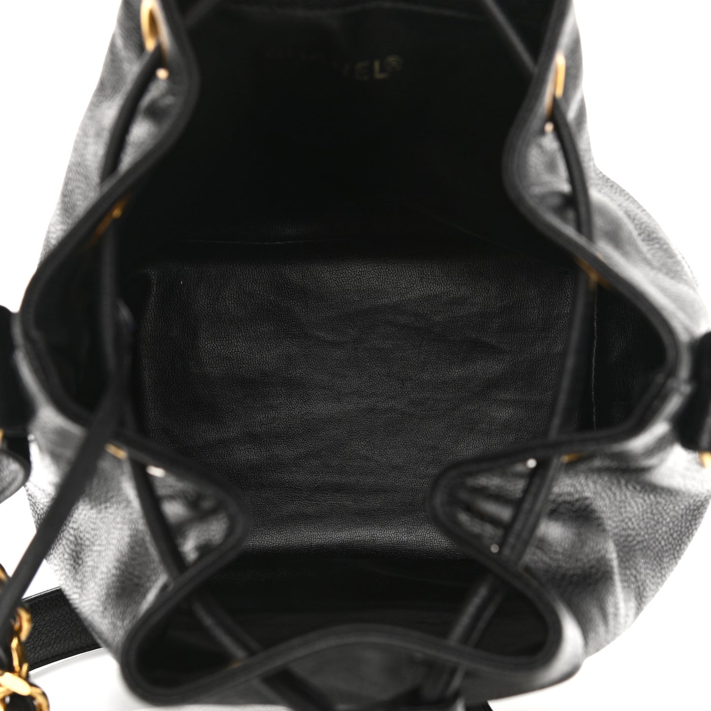 Caviar CC Stitched Drawstring Bucket Bag Black