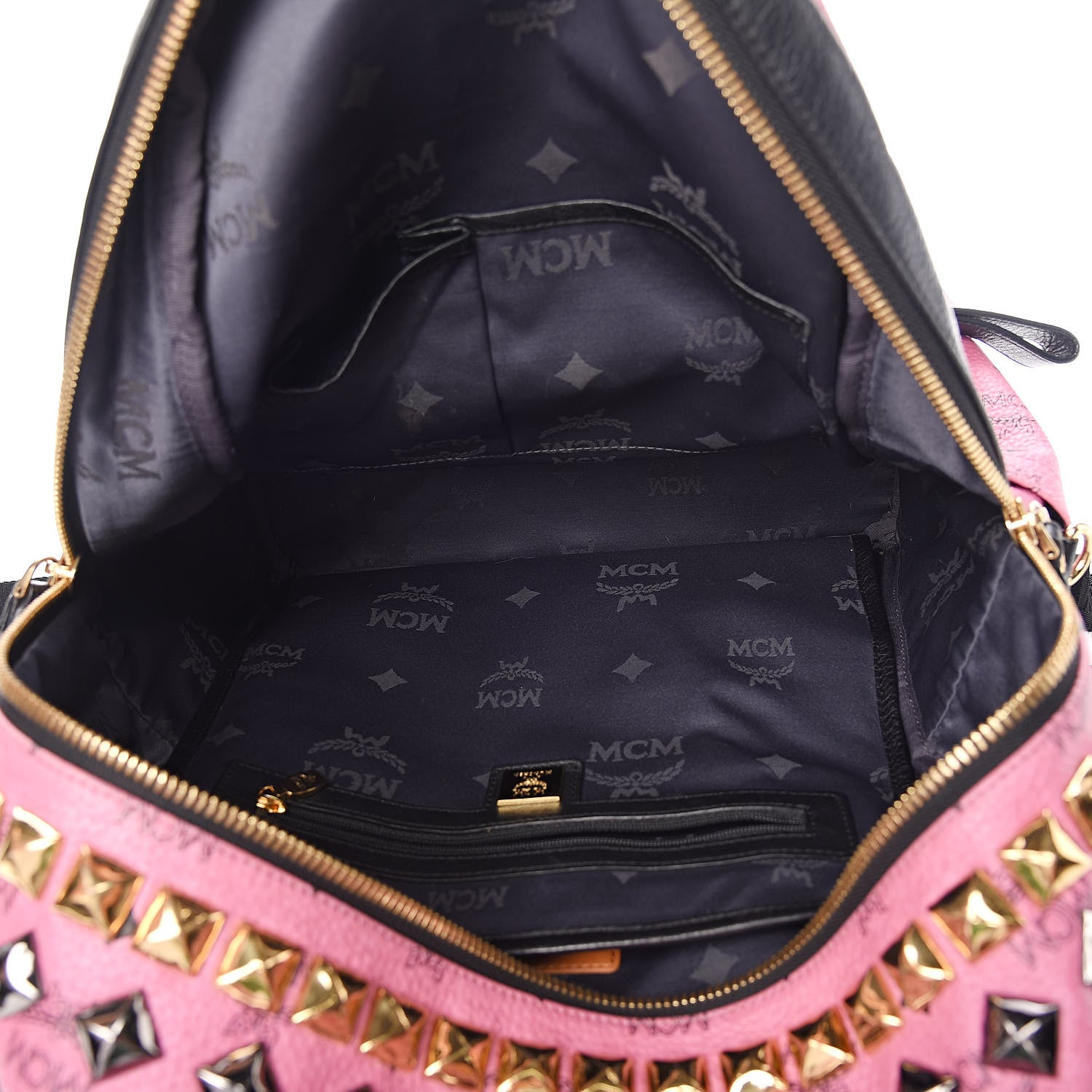 MCM Visetos Studded Colorblock Stark Brock Backpack Pink Black 5 of 16