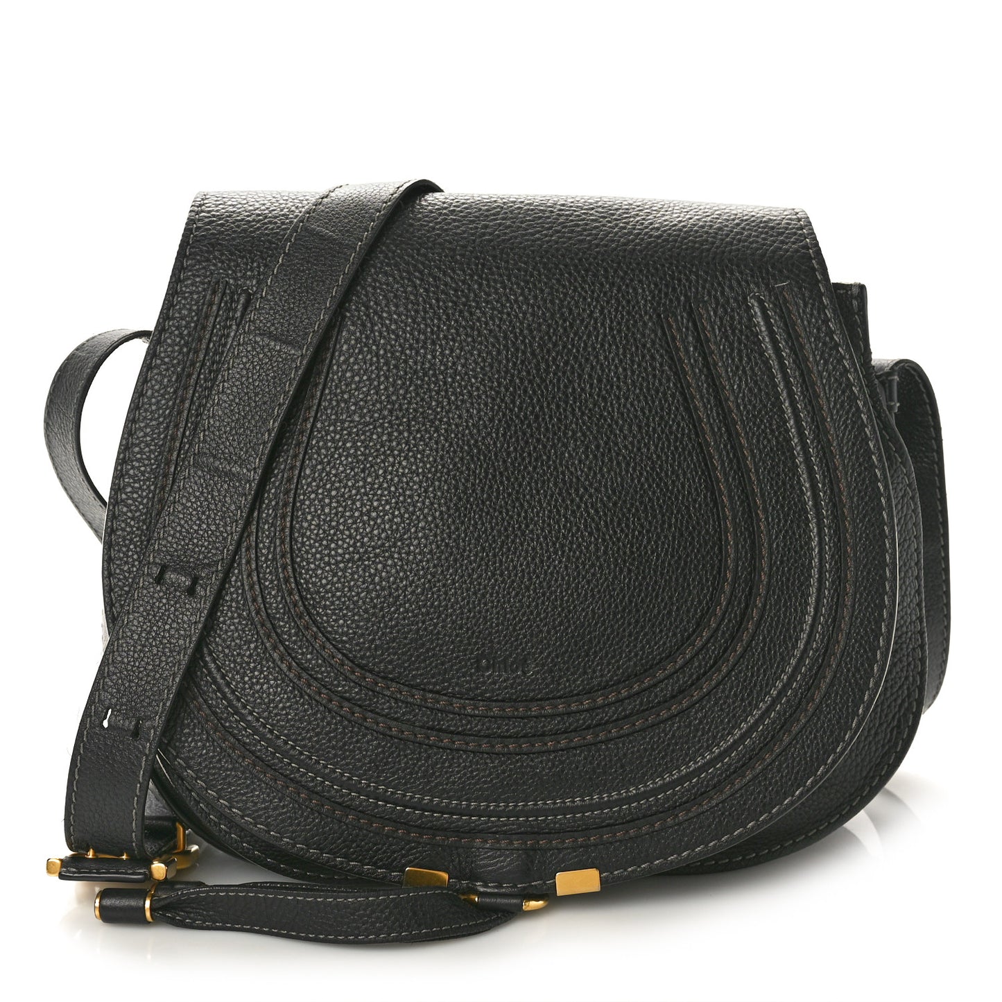 Calfskin Medium Marcie Round Crossbody Bag Black