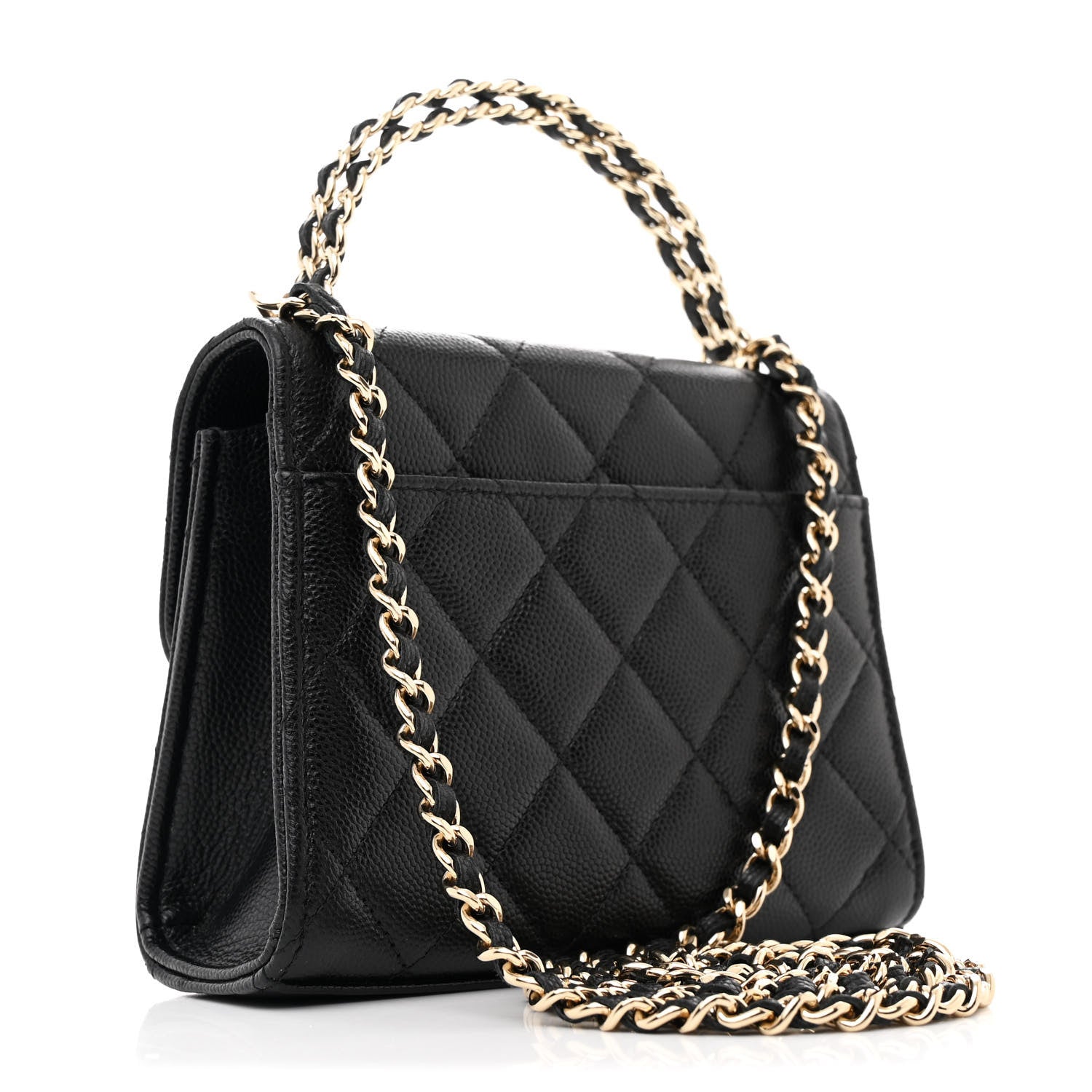 Chanel Caviar Quilted Double Chain Top Handle Flap With Chain Black 3 of 12