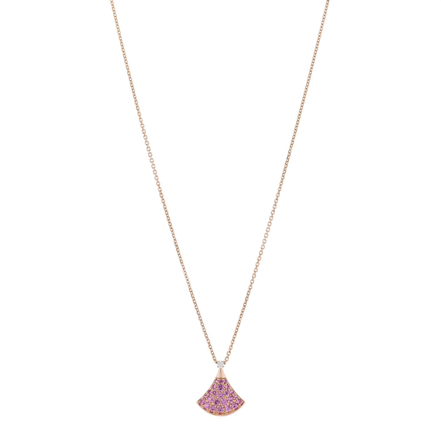 Bulgari 18K Rose Gold Diamond Pink Sapphire Divas' Dream Pendant Necklace 1 of 7