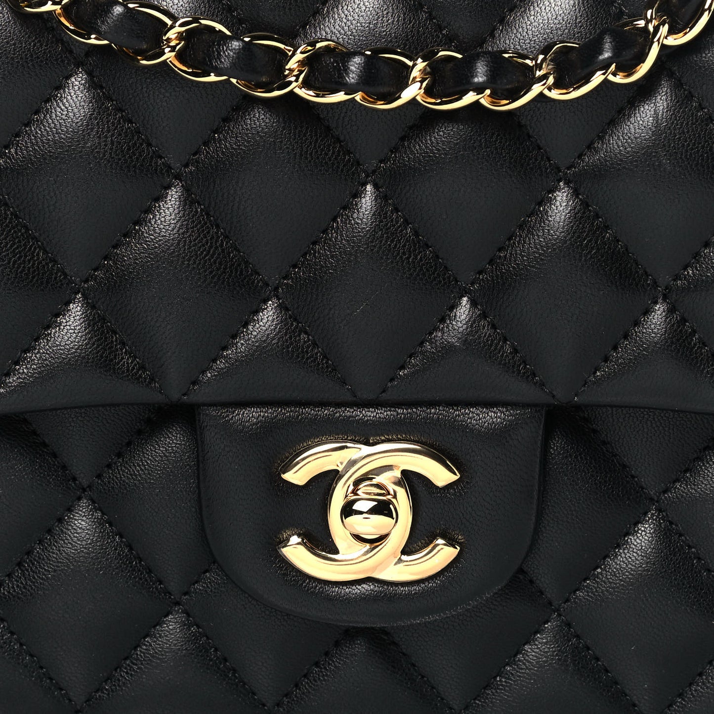 Lambskin Quilted Medium Double Flap Black