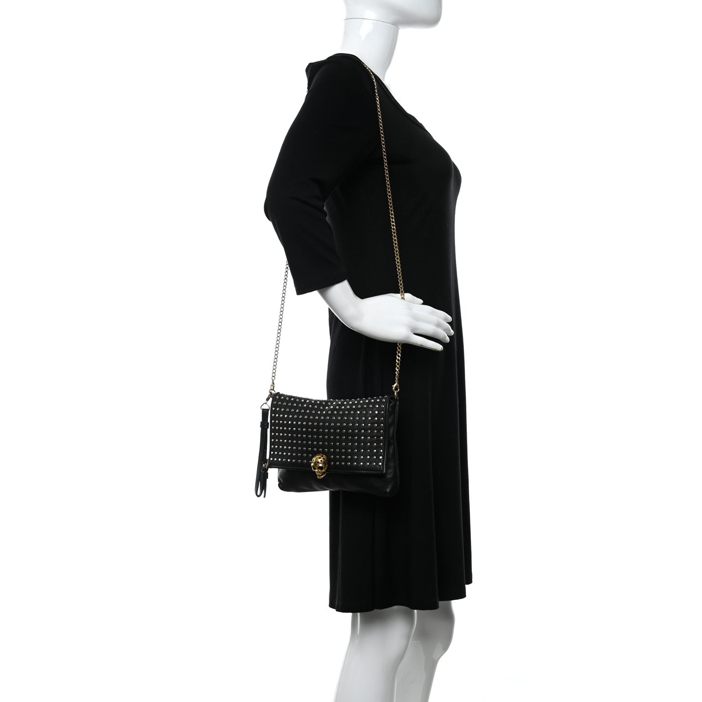 Calfskin Studded Skull Bag Black