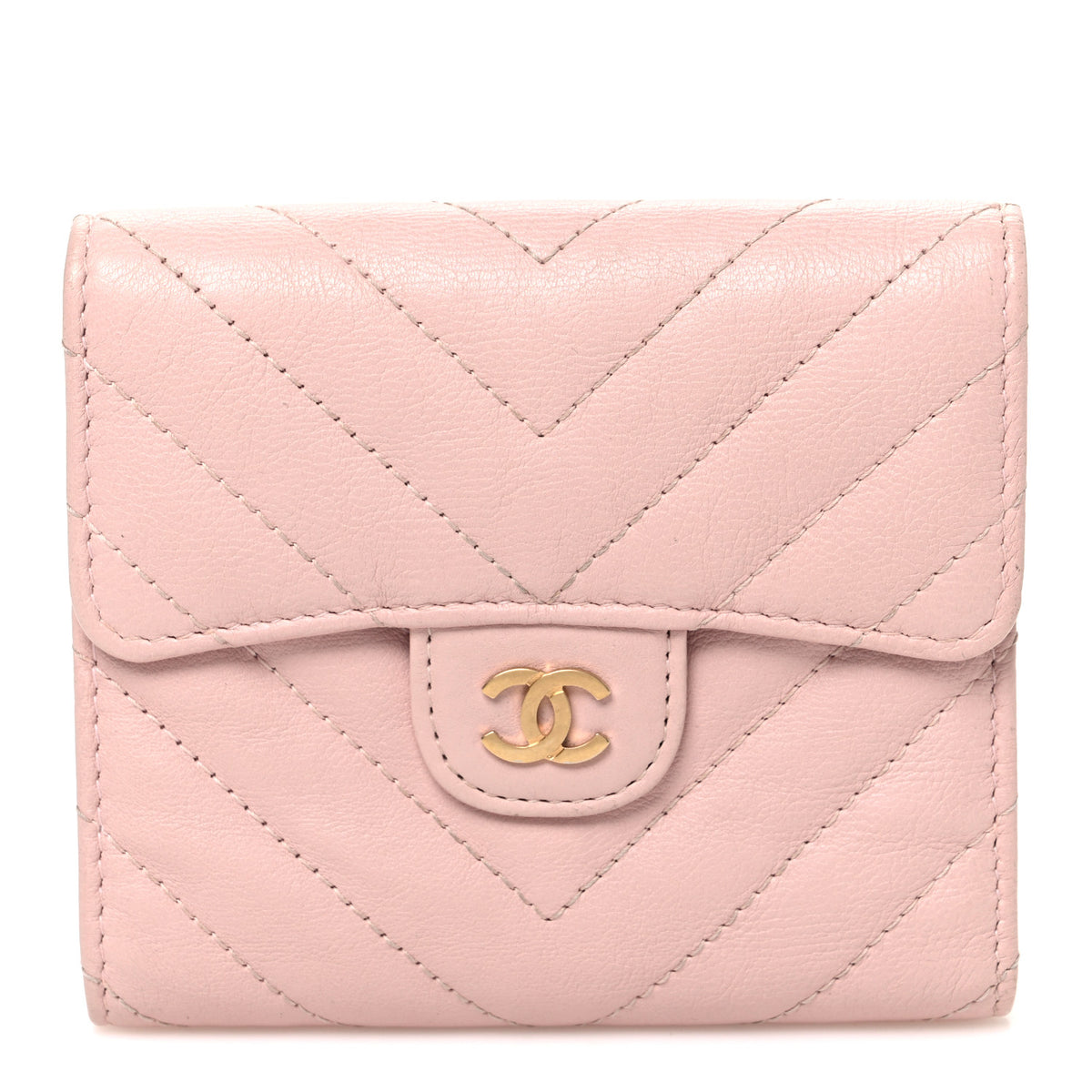 Chanel Calfskin Chevron Quilted Compact Flap Pink 1 of 8