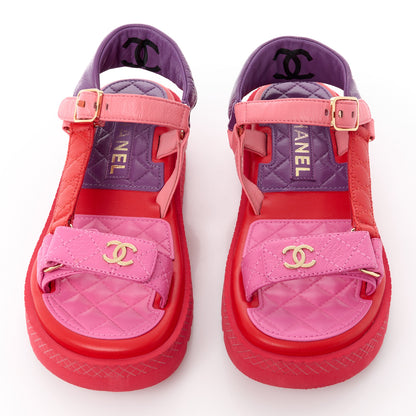 Chanel Lambskin Logo Platform Sandals 36 Red Purple Orange 2 of 9