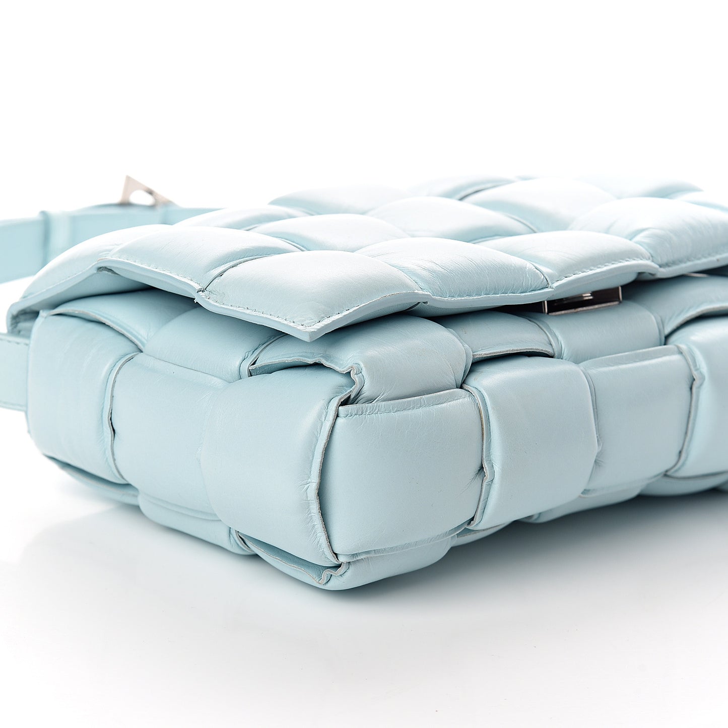 Paper Calfskin Maxi Intreccio Padded Cassette Crossbody Bag Ice