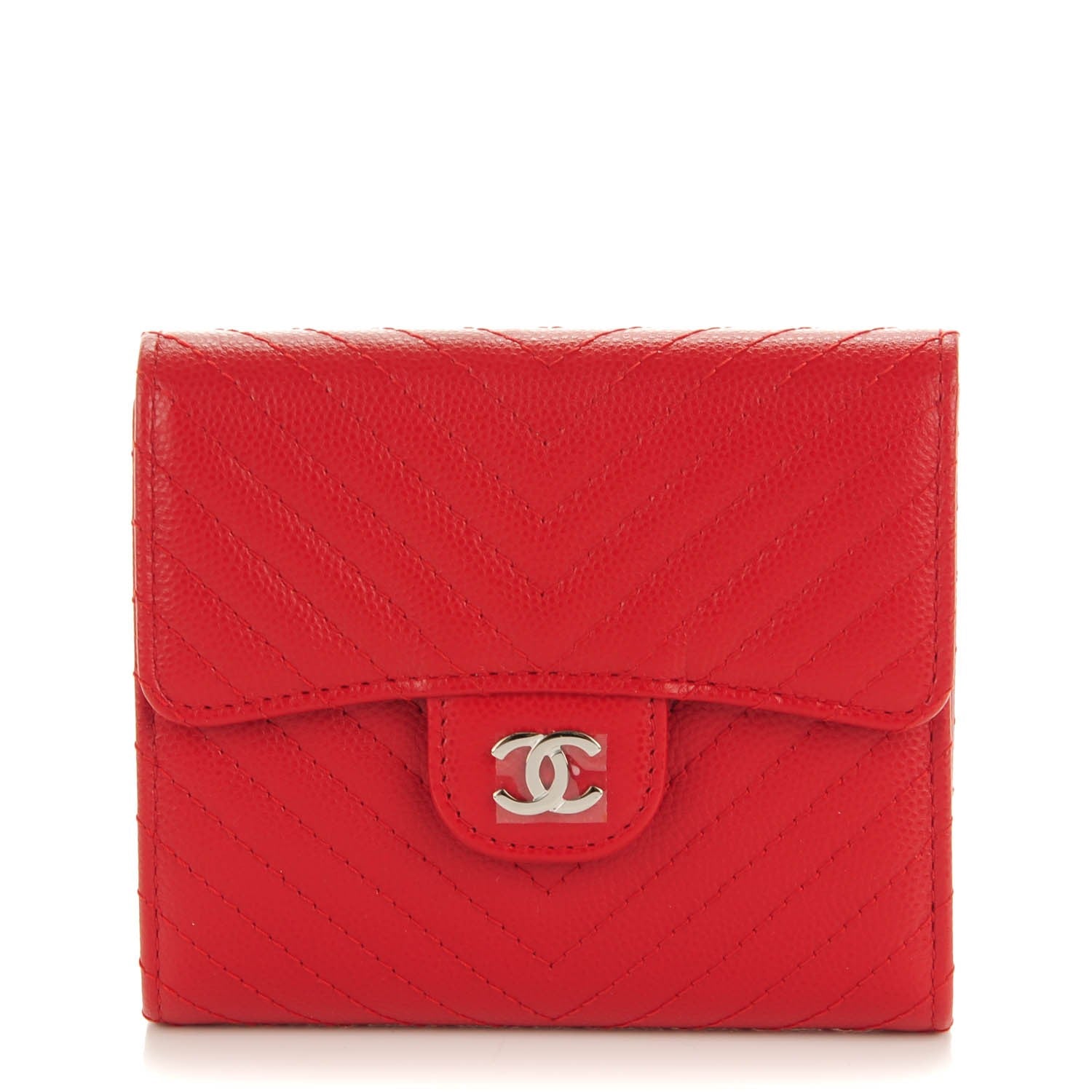Chanel Caviar Chevron Quilted Compact Flap Wallet Dark Red 1 of 7