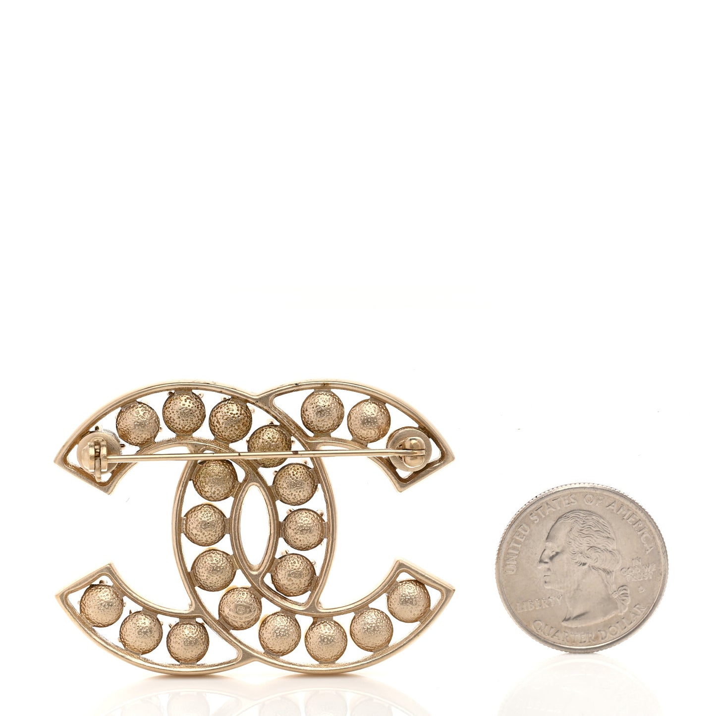 Pearl Crystal CC Brooch Gold Pearly White