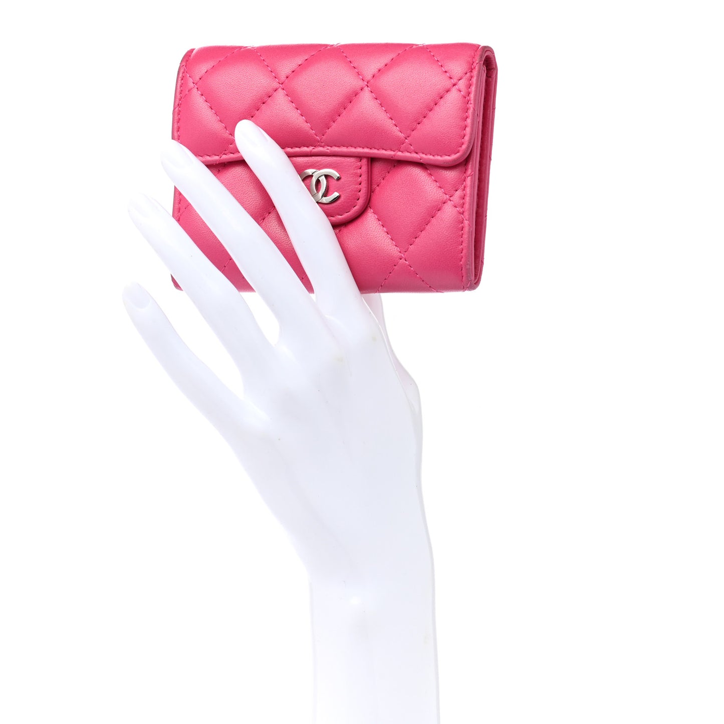 Lambskin Quilted Flap Card Holder Wallet Pink