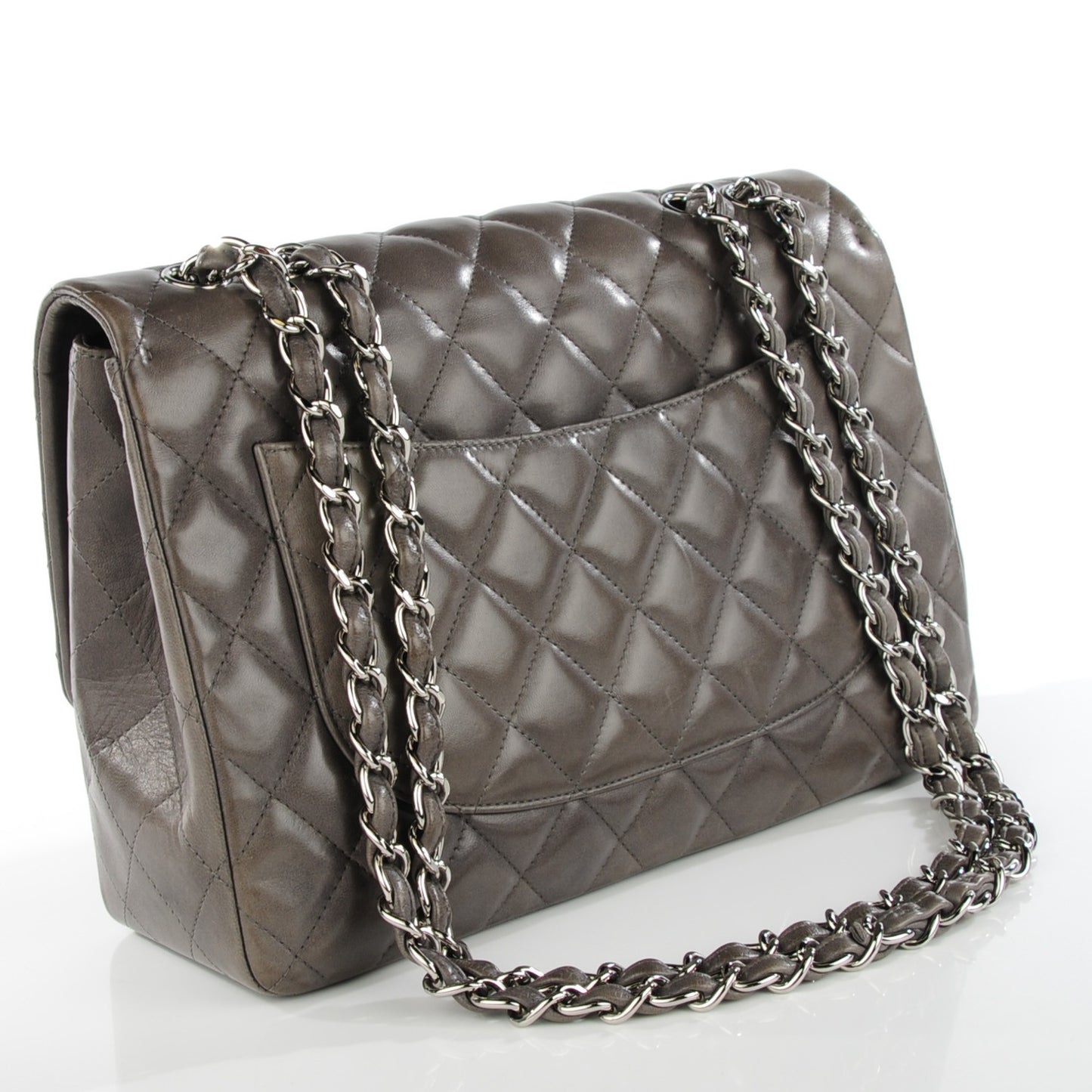 Lambskin Quilted Jumbo Single Flap Dark Grey