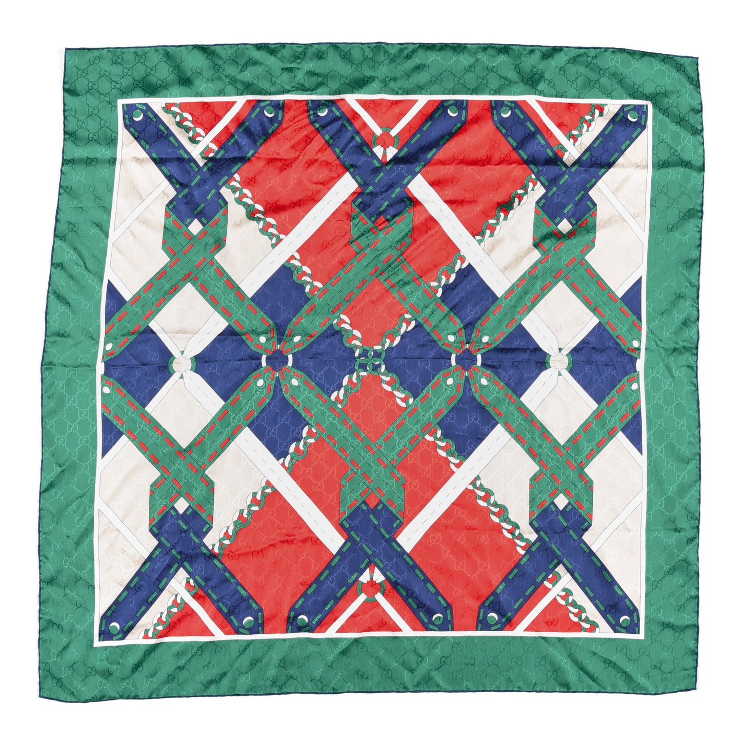 Silk Chain Argyle Square Scarf Flame Dark Green
