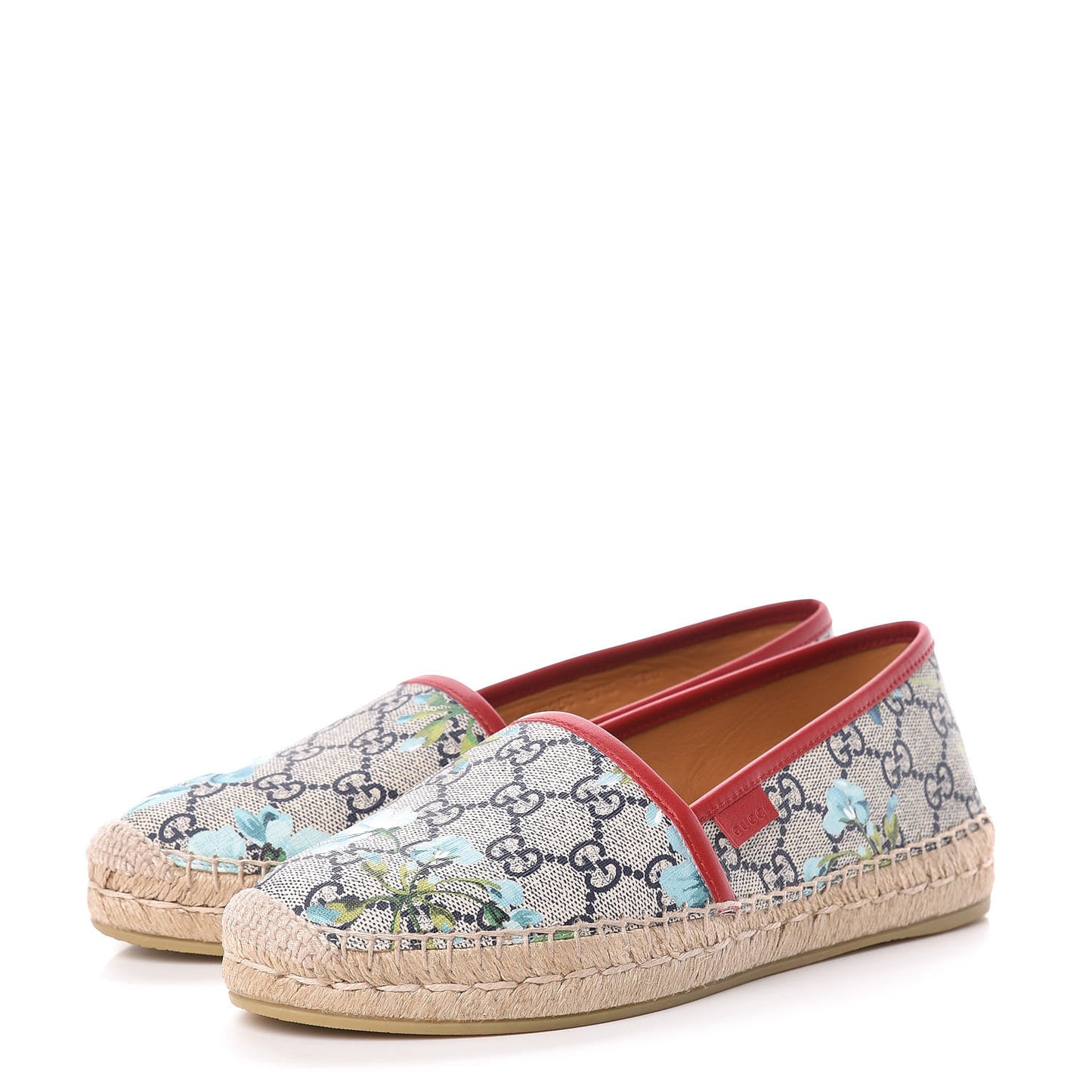 GG Supreme Monogram Blooms Espadrilles 37.5 Beige Blue Navy Hibiscus Red