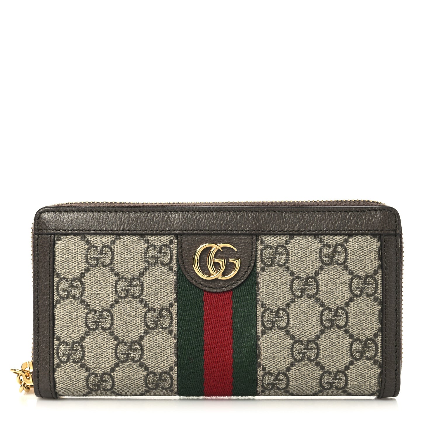 GG Supreme Monogram Web Ophidia Zip Around Wallet Brown