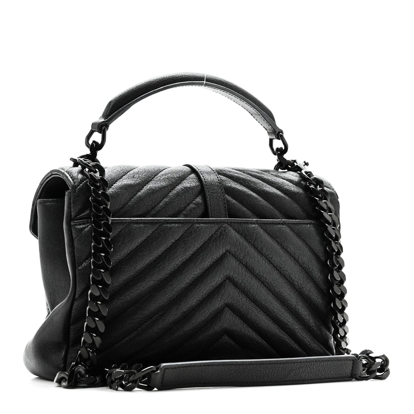 Sheepskin Matelasse Chevron Monogram Monochrome Medium College Bag Black