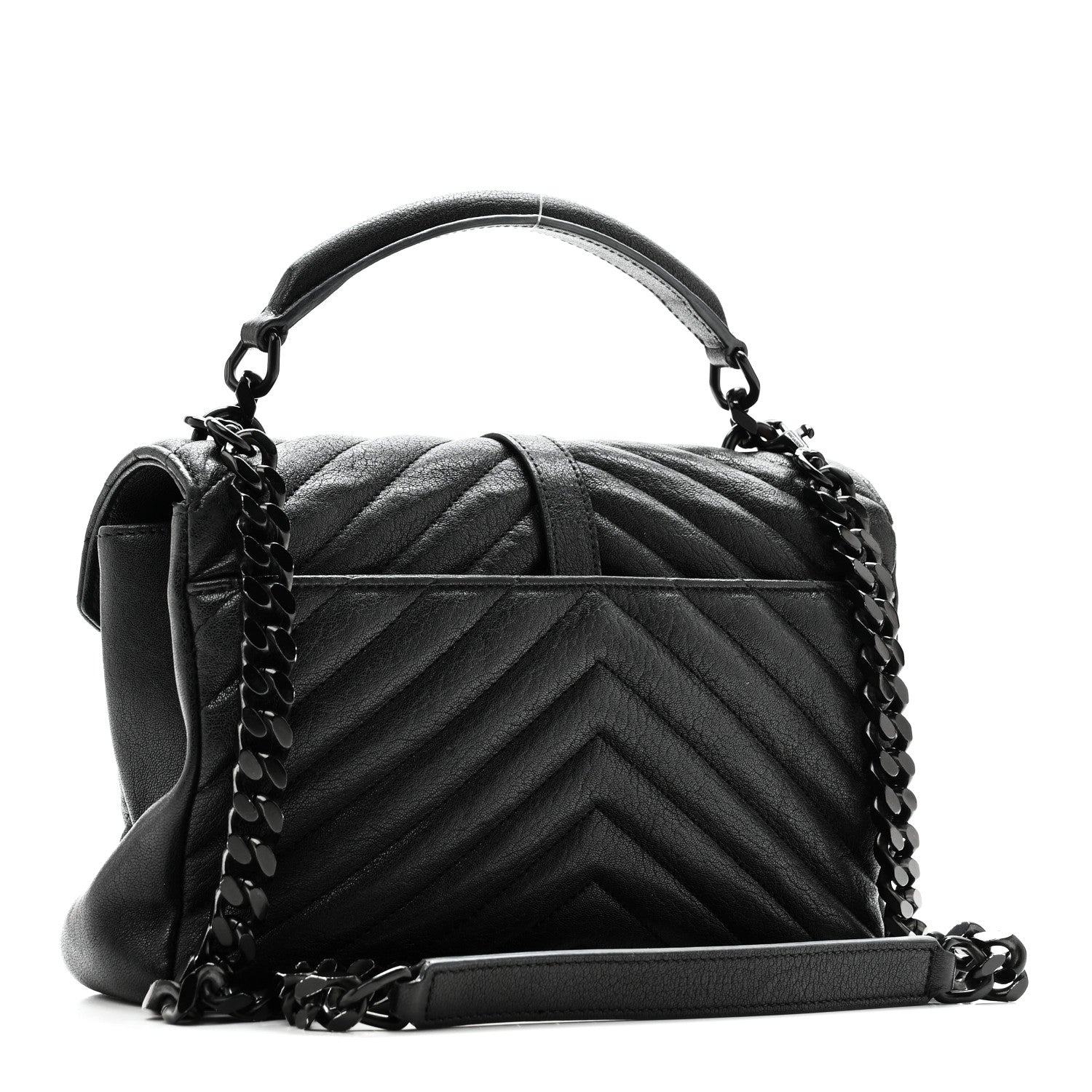 Saint Laurent Sheepskin Matelasse Chevron Monogram Monochrome Medium College Bag Black 3 of 10