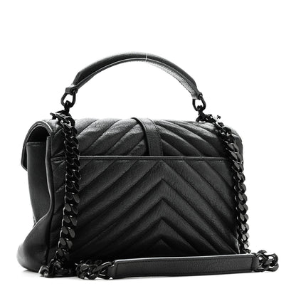 Saint Laurent Sheepskin Matelasse Chevron Monogram Monochrome Medium College Bag Black 3 of 10