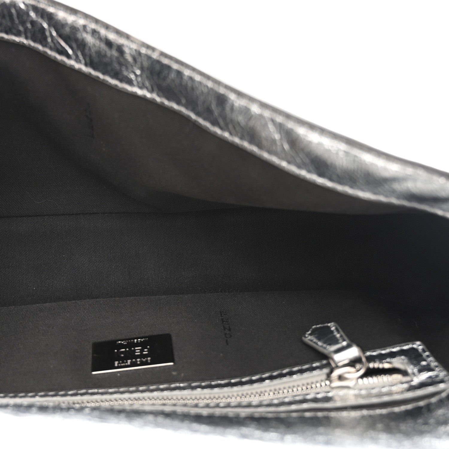 Fendi Vitello Catalan Mirror FF 1974 Embossed Baguette Argento 5 of 10