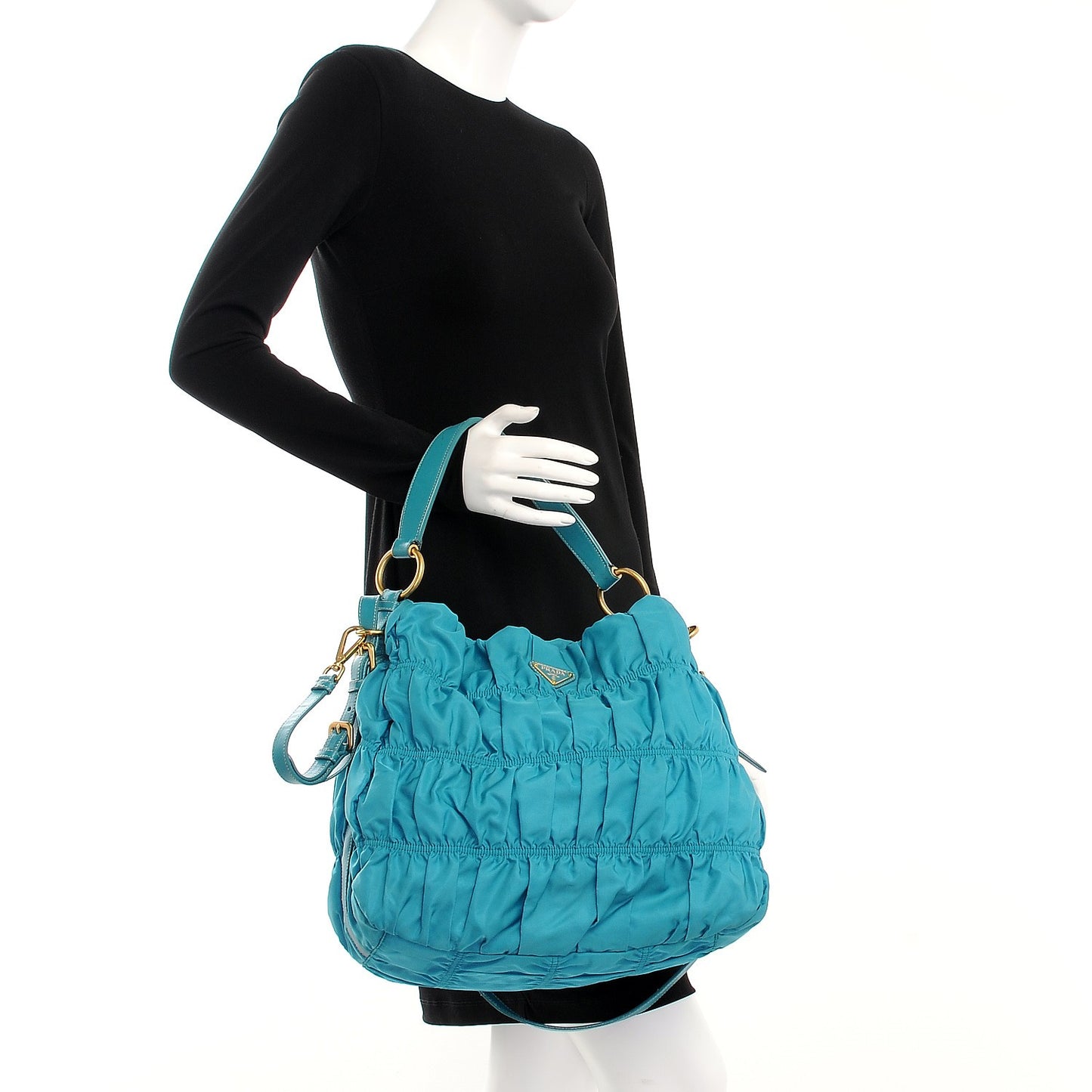Tessuto Nylon Gaufre Tote Turchese