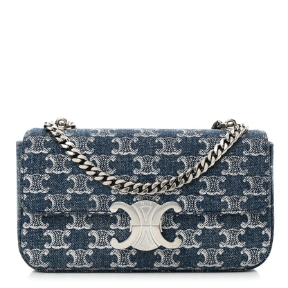 Celine Denim Triomphe Claude Chain Shoulder Bag Blue Silver 1 of 11