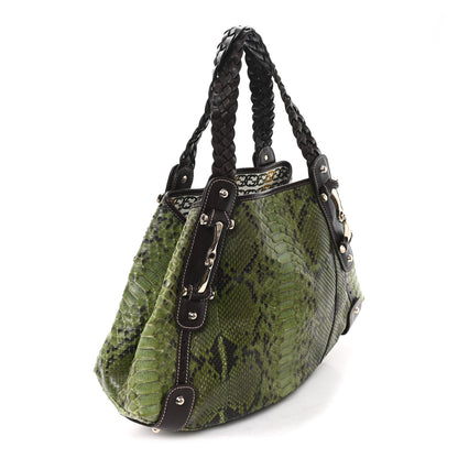 Gucci Snakeskin Medium Pelham Tote Green Brown 4 of 12