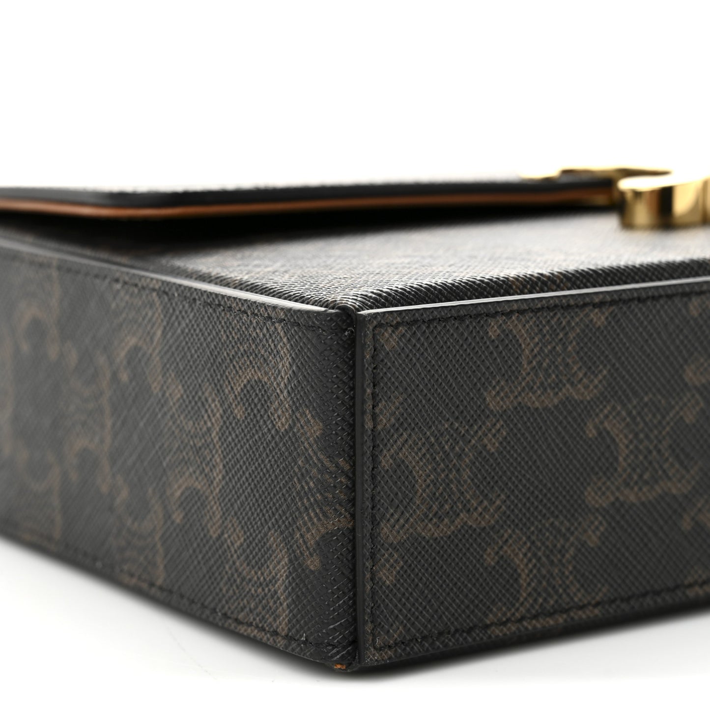 Canvas Calfskin Triomphe Box Top Handle Bag Tan