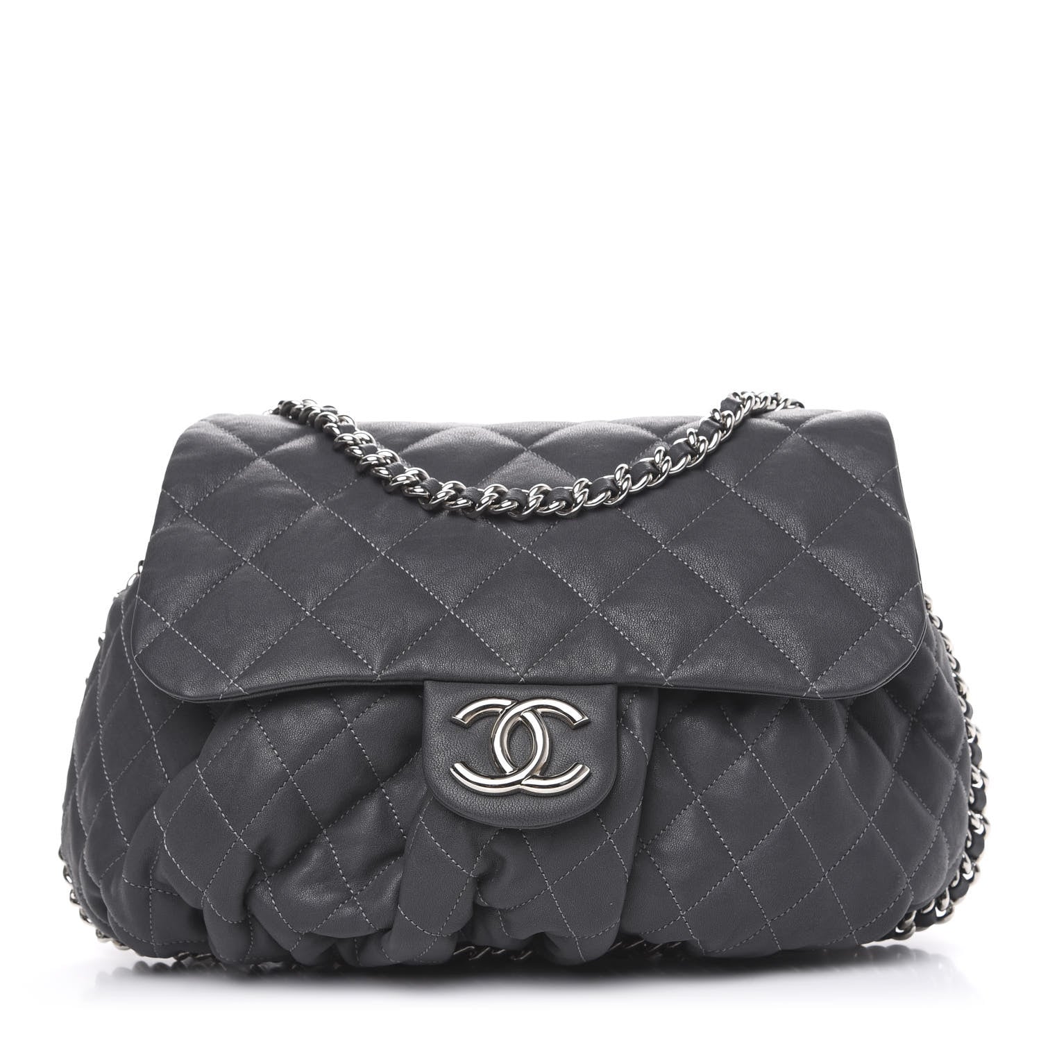 Chanel Crumpled Lambskin Quilted Medium Chain Around Flap Dark Grey 1 of 10