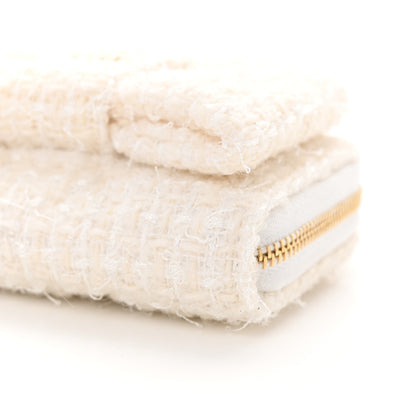 Chanel Tweed Quilted Bow Flap Card Holder On Chain White 10 of 11
