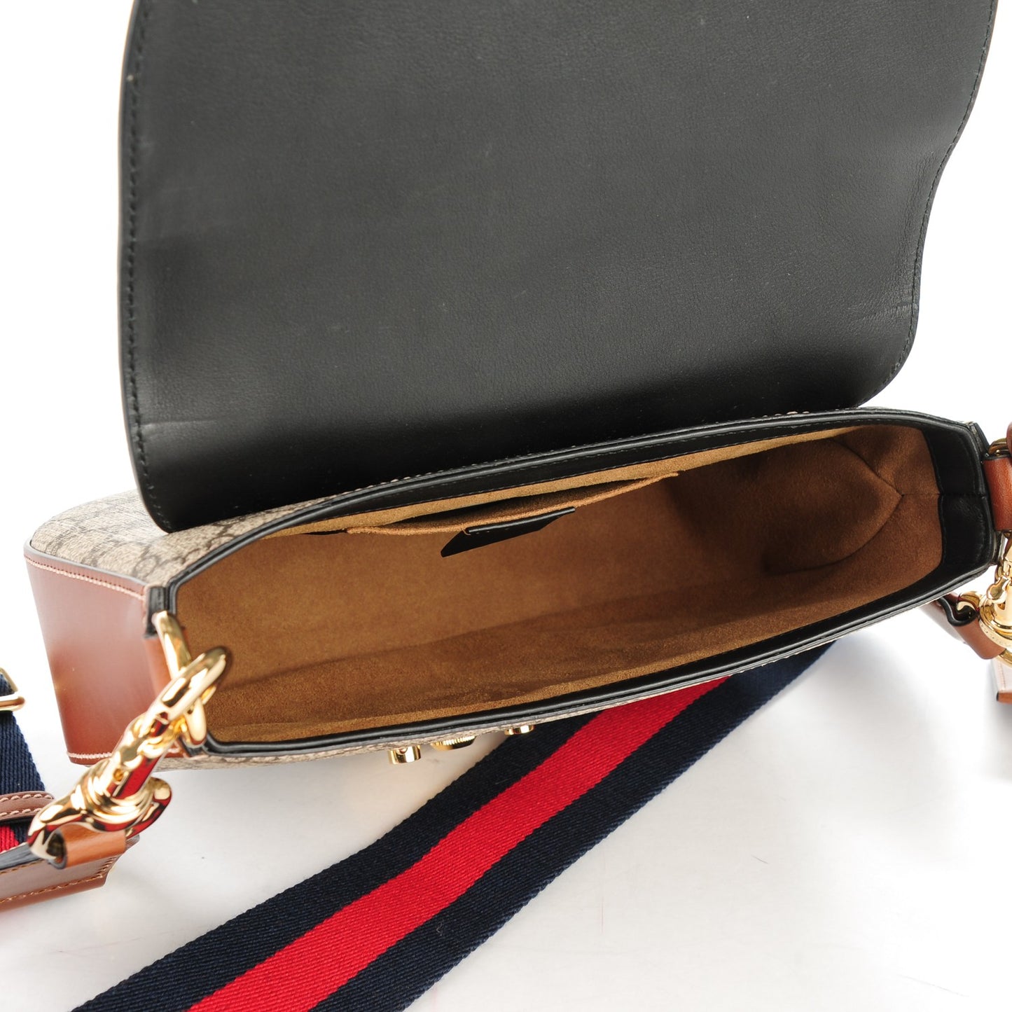 GG Supreme Monogram Web Medium Padlock Messenger Shoulder Bag Black