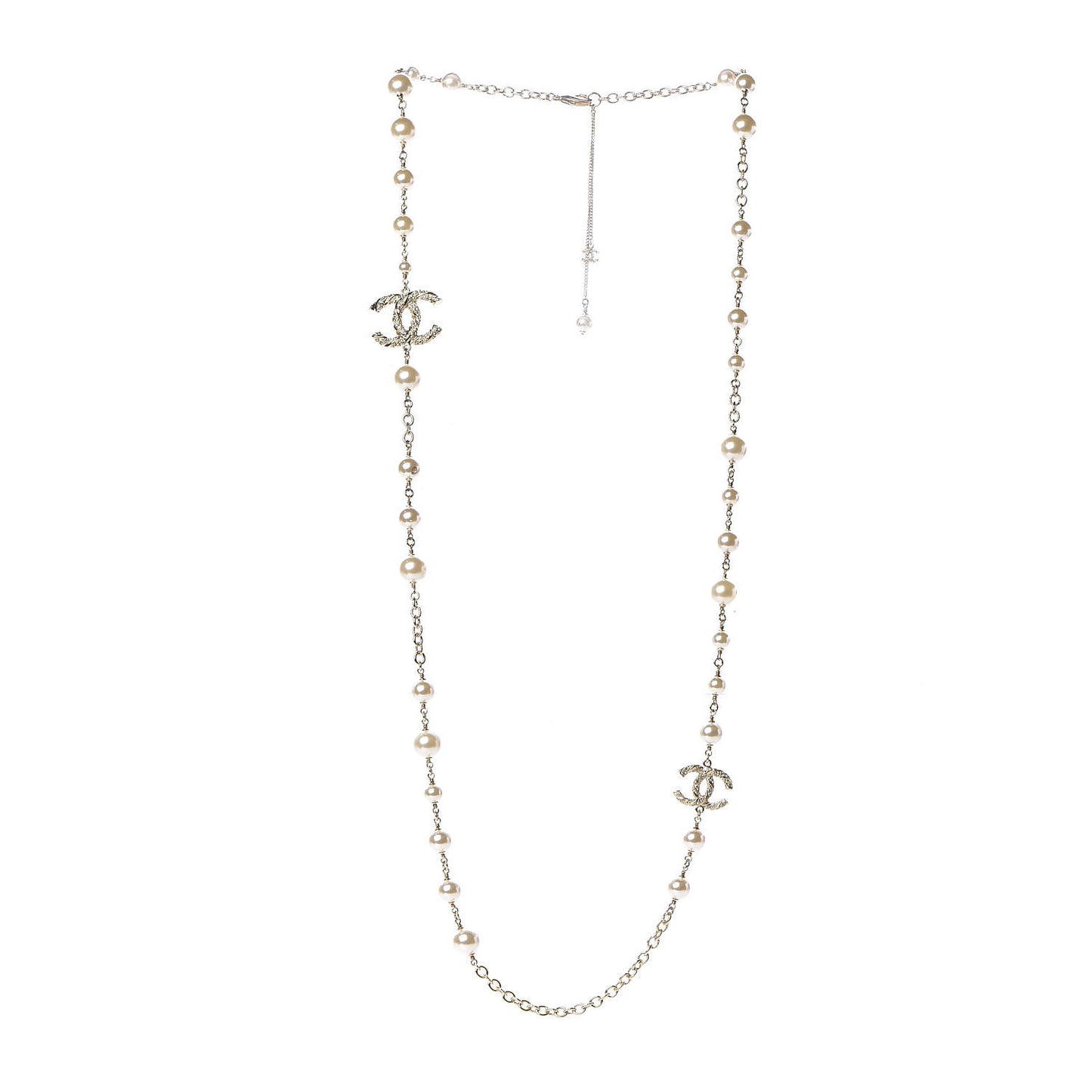 Pearl Crystal Twisted CC Long Necklace Gold