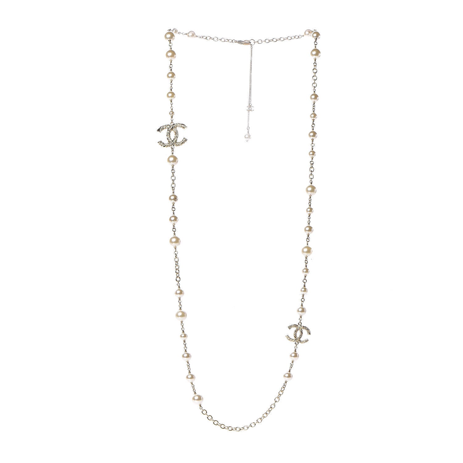Chanel Pearl Crystal Twisted CC Long Necklace Gold 3 of 5