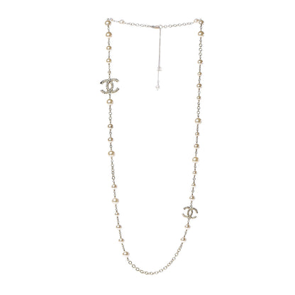 Chanel Pearl Crystal Twisted CC Long Necklace Gold 3 of 5