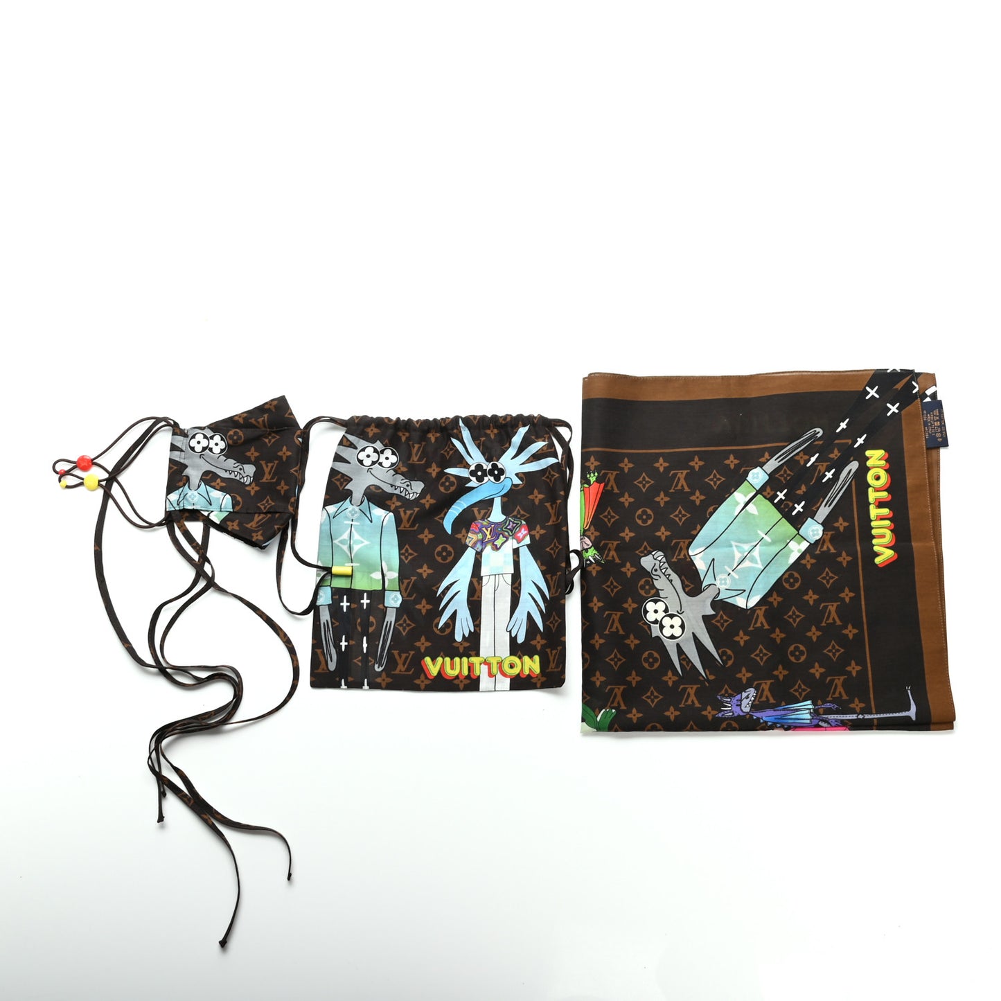 Cotton Silk Monogram LV Friends Face Mask Bandana Set Brown