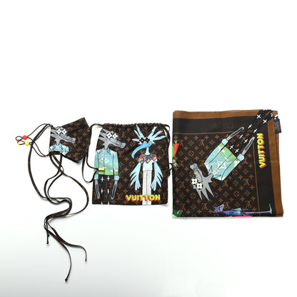 Louis Vuitton Cotton Silk Monogram LV Friends Face Mask Bandana Set Brown 4 of 5