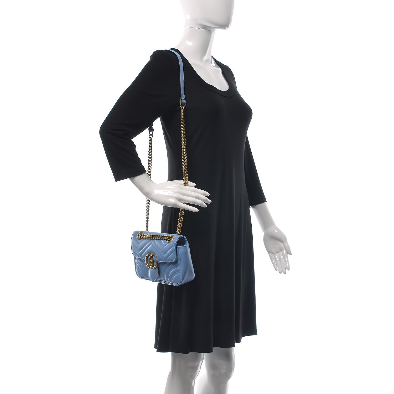 Gucci Calfskin Matelasse Mini GG Marmont Shoulder Bag Clear Sky Blue 2 of 7